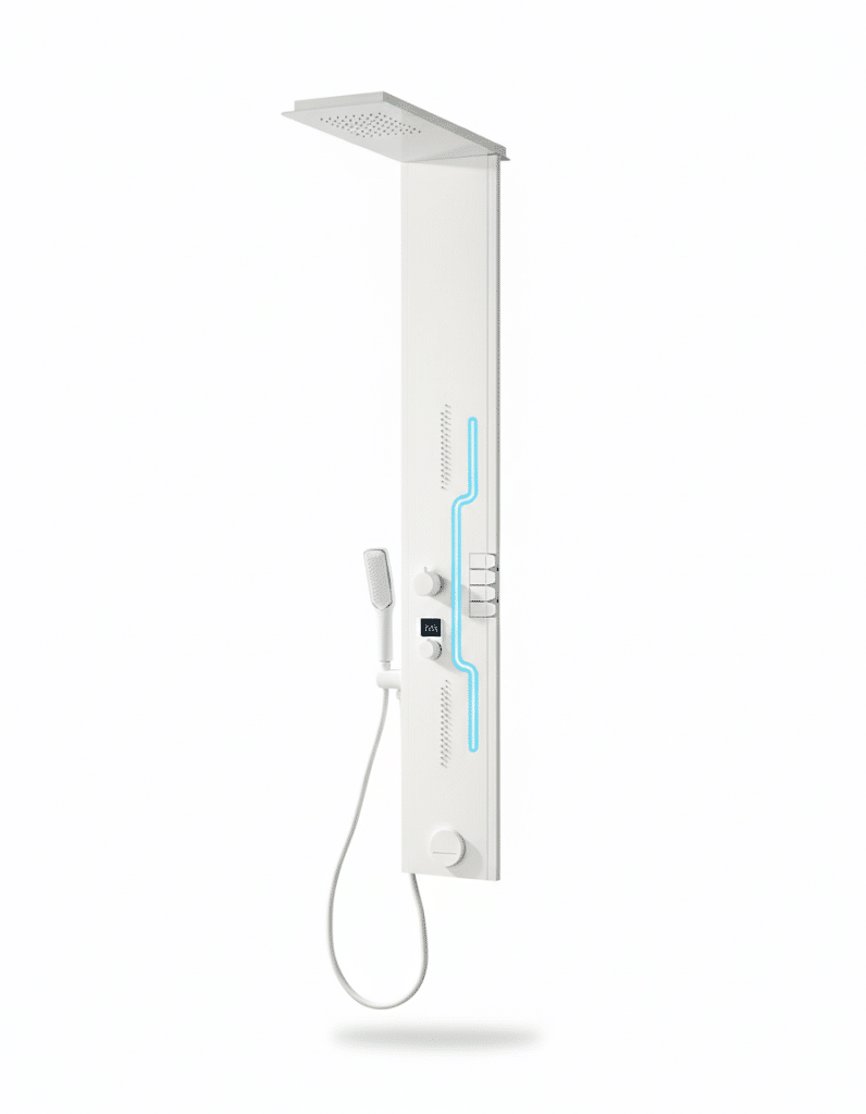 Panel de Dus Shark cu Efect de Ploaie si Jeturi cu Masaj, LED Incorporat, Alb