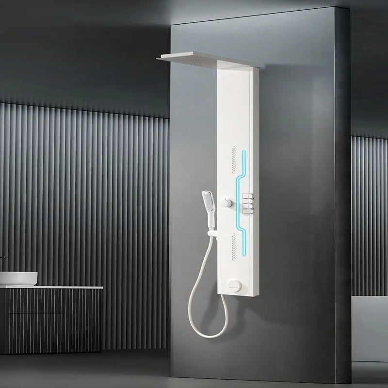Panel de Dus Shark cu Efect de Ploaie si Jeturi cu Masaj, LED Incorporat, Alb