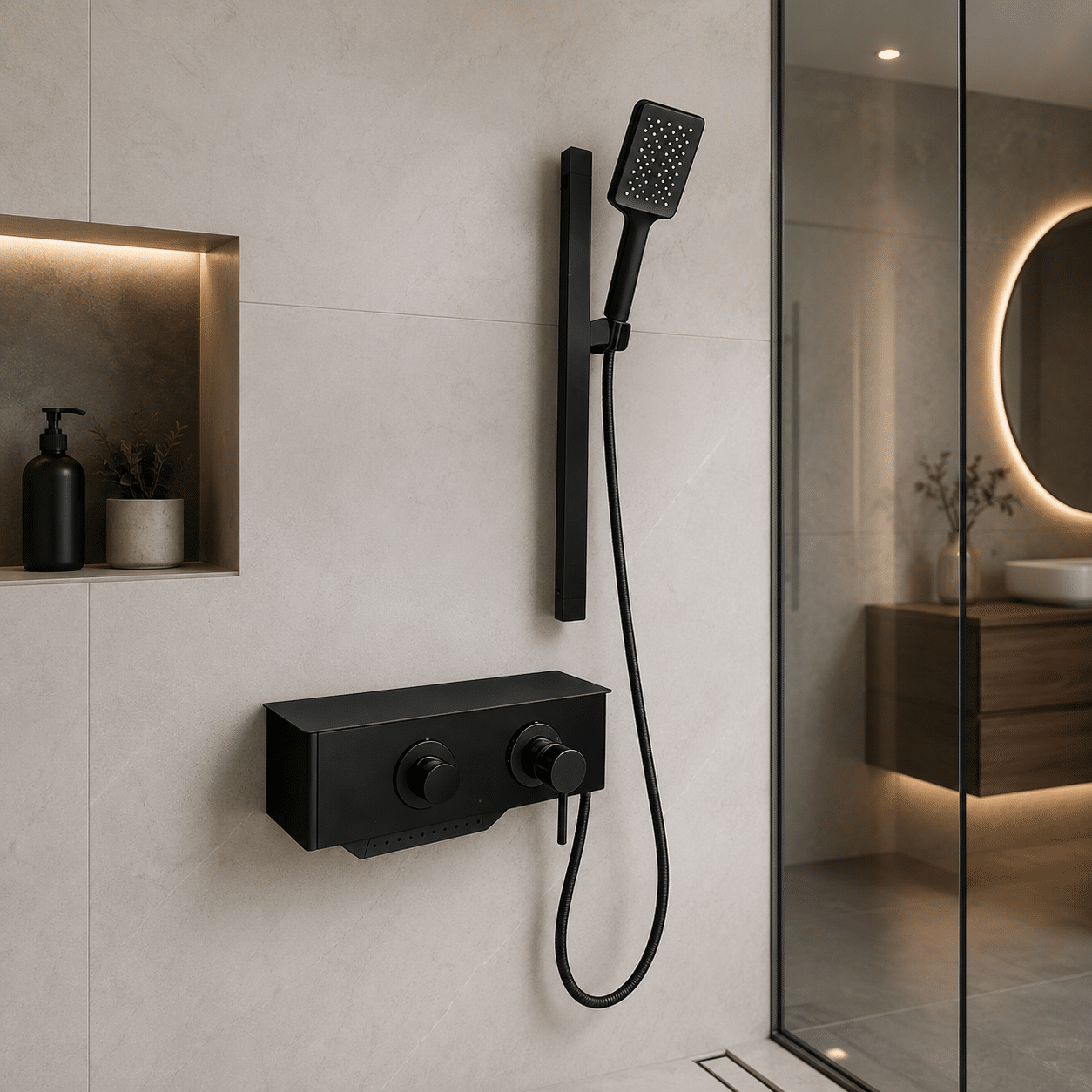 Panel de Dus Simplu, Negru Mat