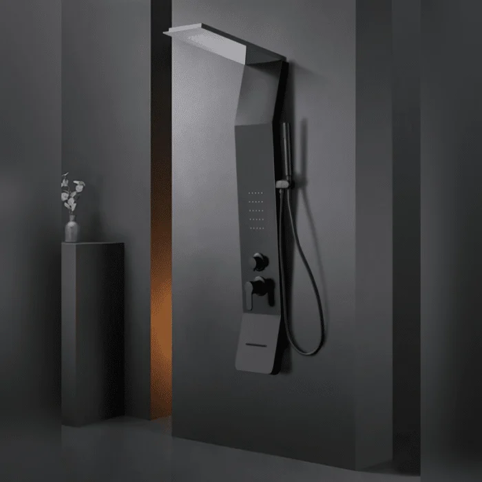 Panel de Dus Shark cu Efect de Ploaie si Jeturi cu Masaj, Negru Mat