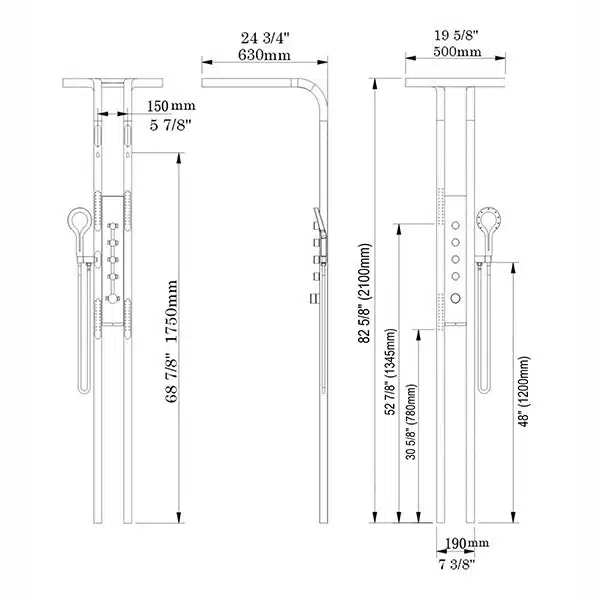 Panel de Dus Lux Imperial, Efect de Ploaie, 5 Functii Hidromasaj , Negru