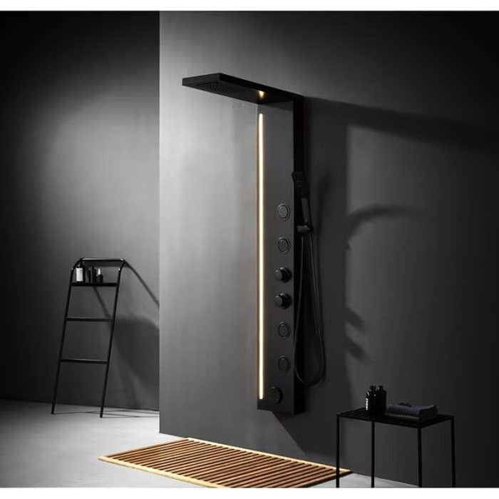 Panel de Dus cu Efect de Ploaie si Jeturi cu Masaj, LED Incorporat, Negru Mat