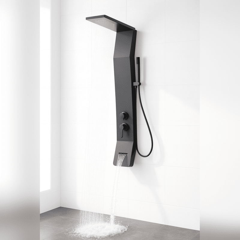 Panel de Dus Shark cu Efect de Ploaie si Jeturi cu Masaj, Negru Mat