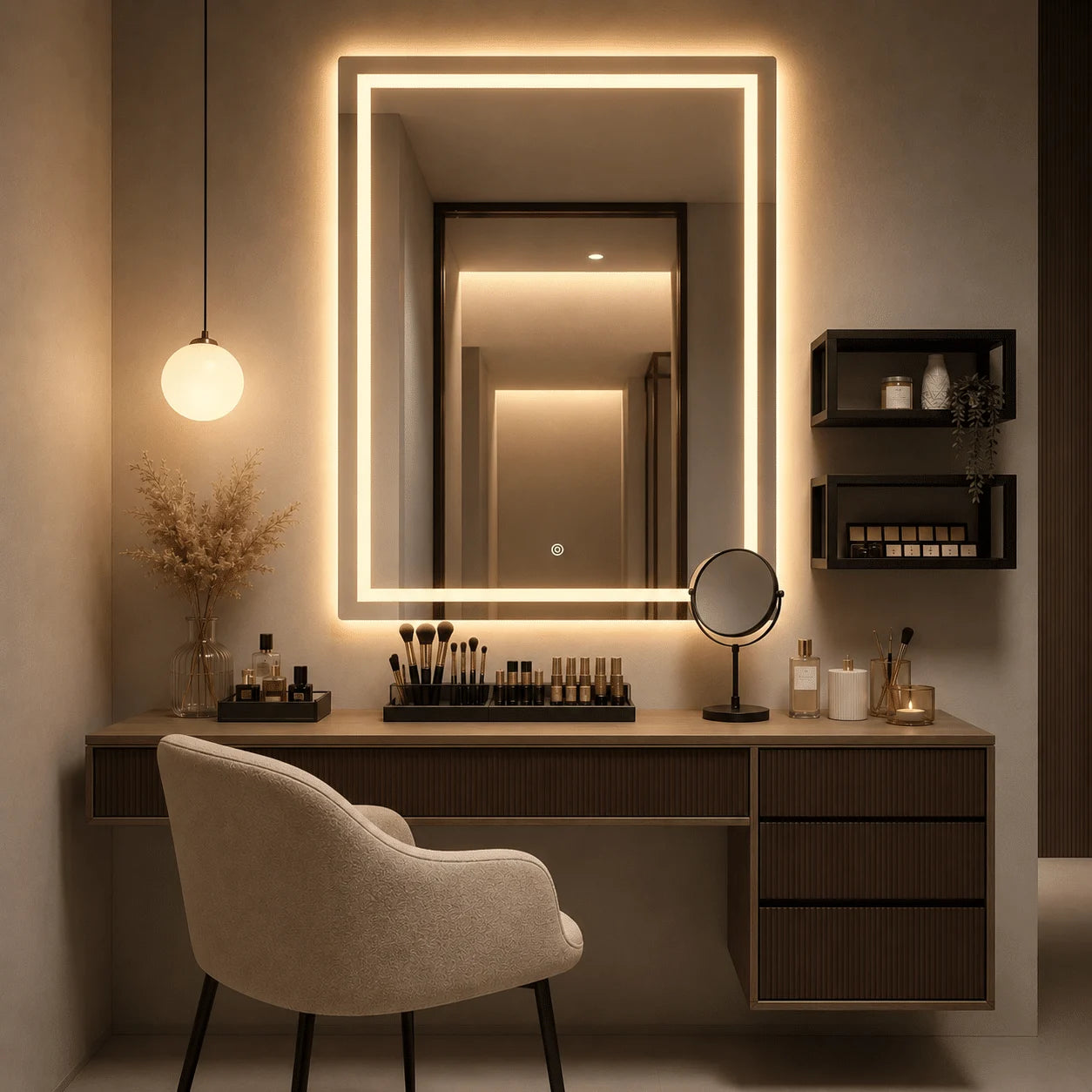 Oglindă LED Premium Dreptunghiulară, 60×80 cm, Iluminare Față-Spate, Dimabilă, Touch, Copper-Free