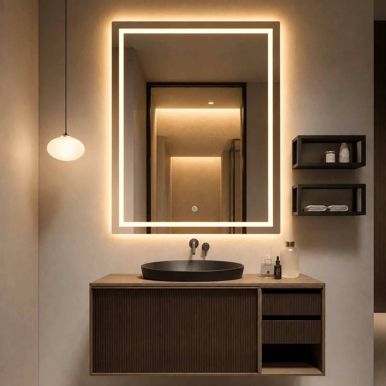 Oglindă LED Premium Dreptunghiulară, 60×80 cm, Iluminare Față-Spate, Dimabilă, Touch, Copper-Free