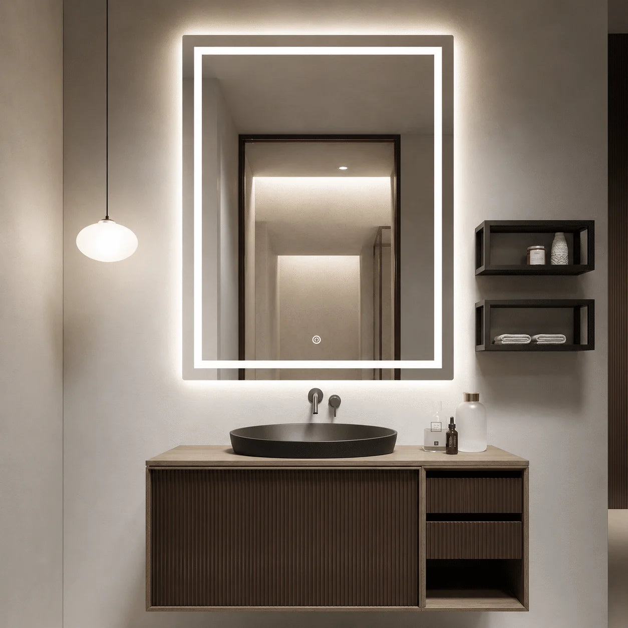 Oglindă LED Premium Dreptunghiulară, 60×80 cm, Iluminare Față-Spate, Dimabilă, Touch, Copper-Free