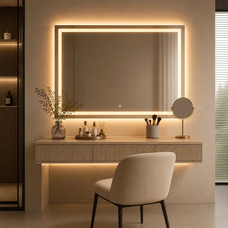 Oglindă LED Premium Dreptunghiulară, 80×60 cm, Iluminare Față-Spate, Dimabilă, Touch, Copper-Free