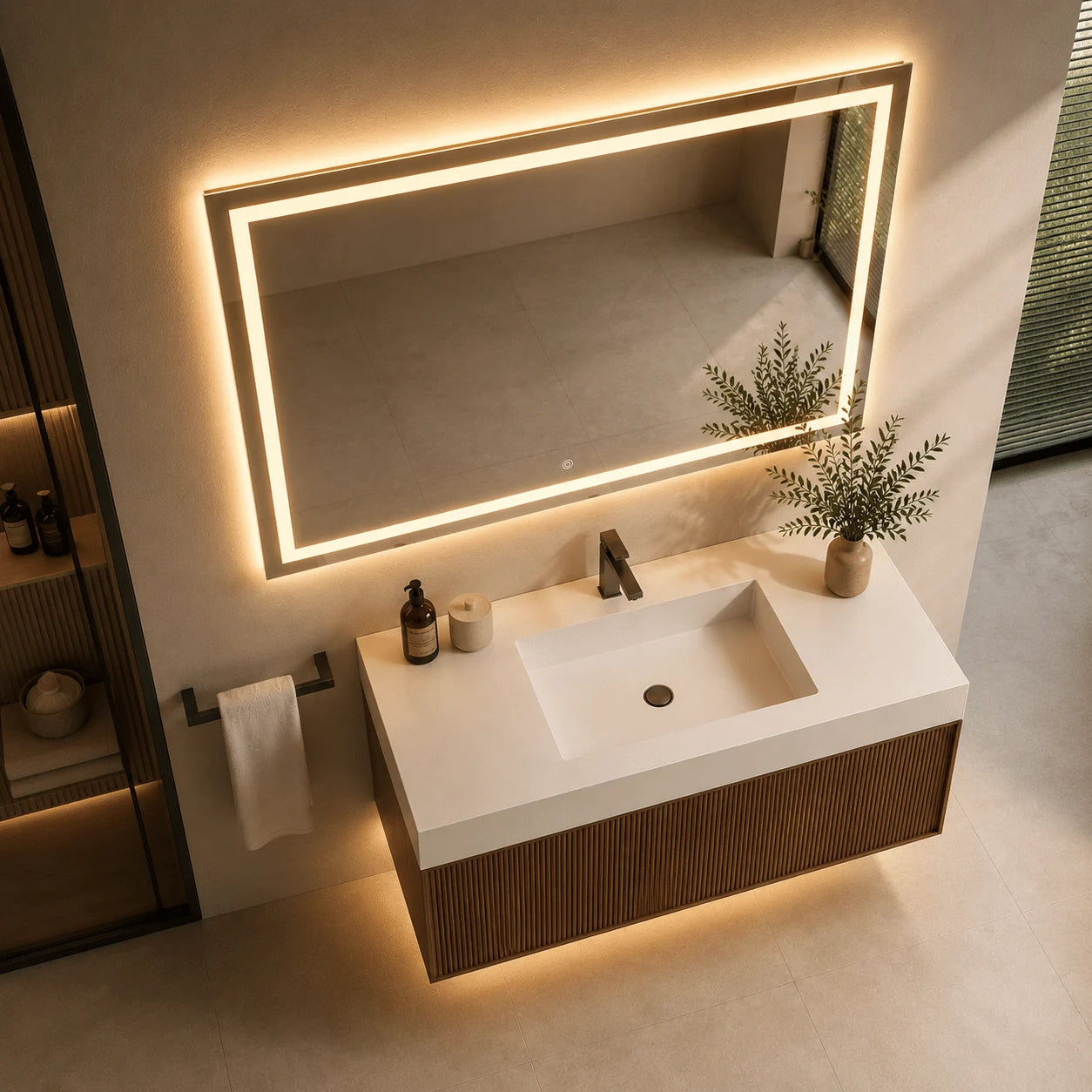 Oglindă LED Premium Dreptunghiulară, 80×60 cm, Iluminare Față-Spate, Dimabilă, Touch, Copper-Free
