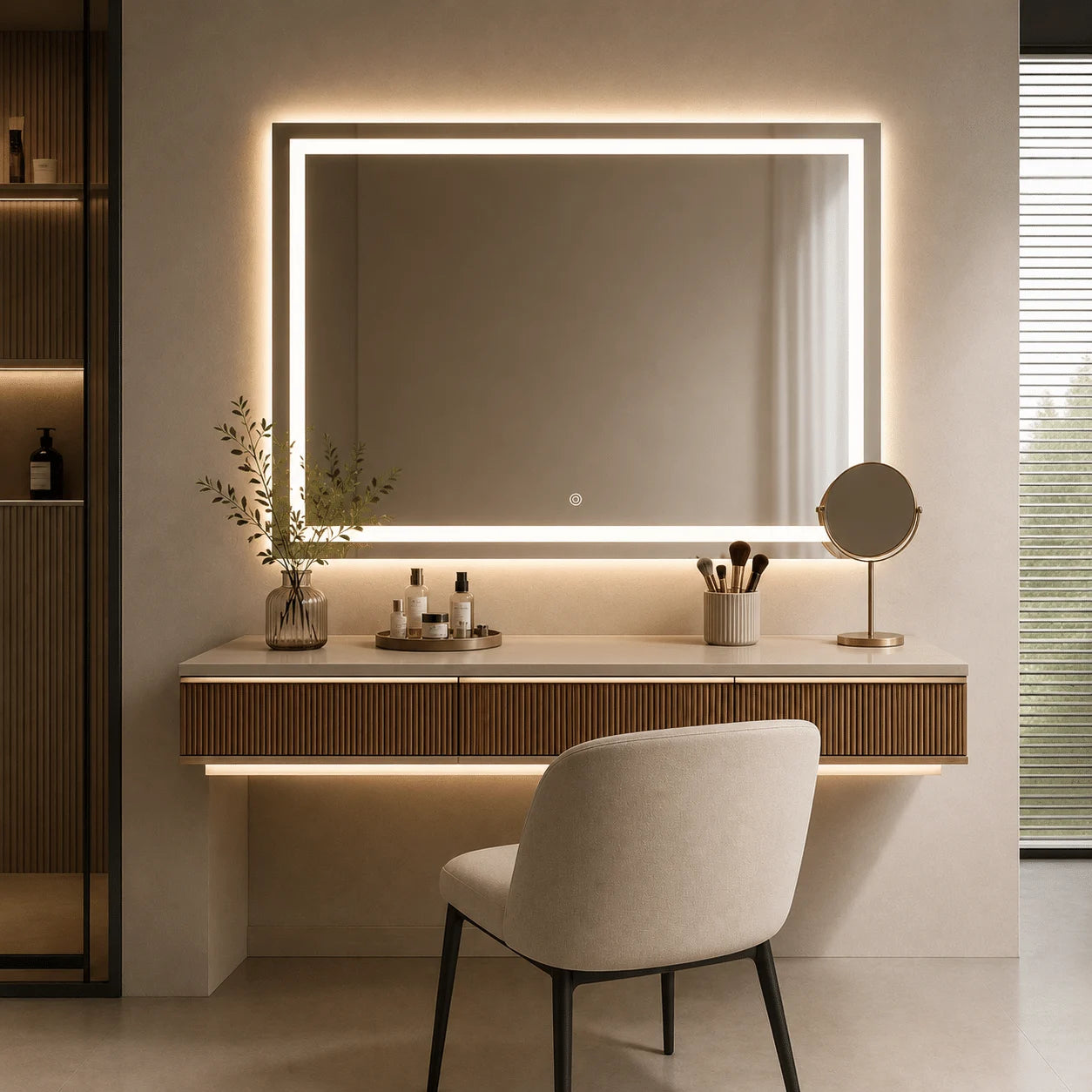 Oglindă LED Premium Dreptunghiulară, 80×60 cm, Iluminare Față-Spate, Dimabilă, Touch, Copper-Free