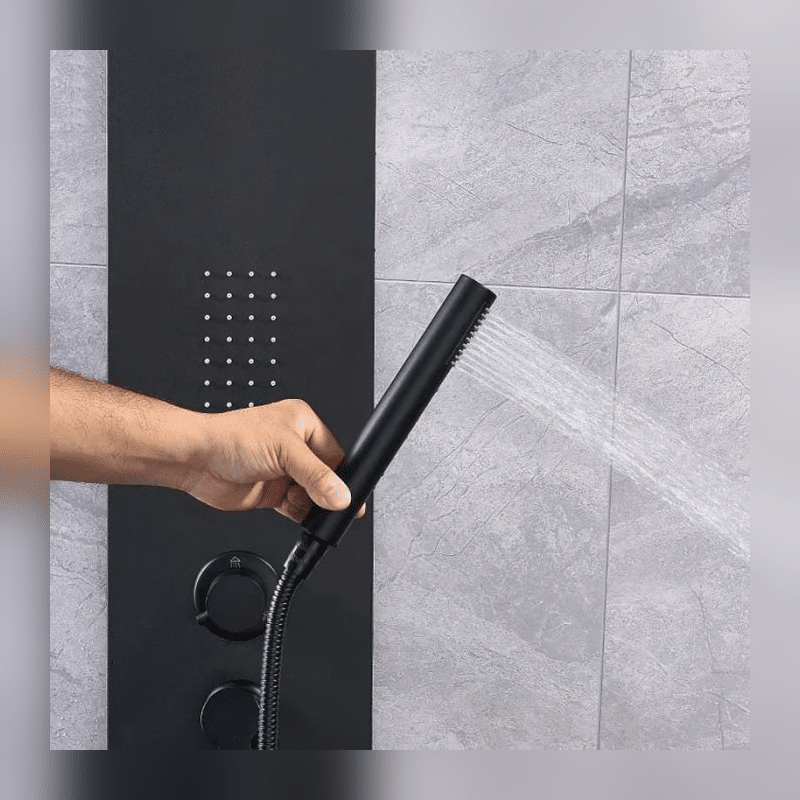 Panel de Dus Shark cu Efect de Ploaie si Jeturi cu Masaj, Negru Mat